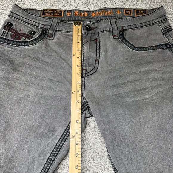 Men’s Rock Revival Ben Straight Gray Black Embroidered Pockets Jeans Size 38x32 - Picture 10 of 10
